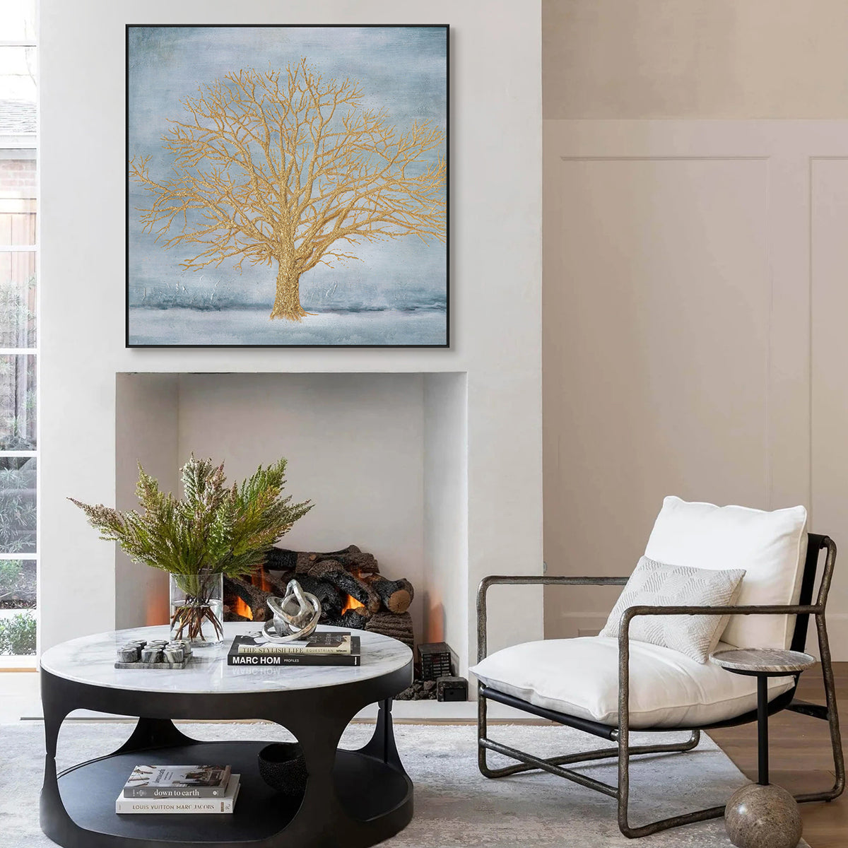 Golden Tree Blue Abstract Painting J4030