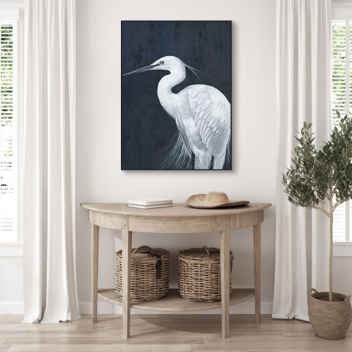 Ethereal Poise White Egret Painting #J4614
