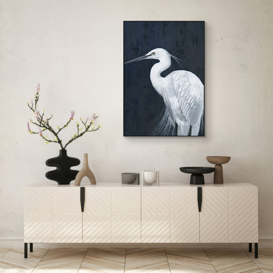 Ethereal Poise White Egret Painting #J4614