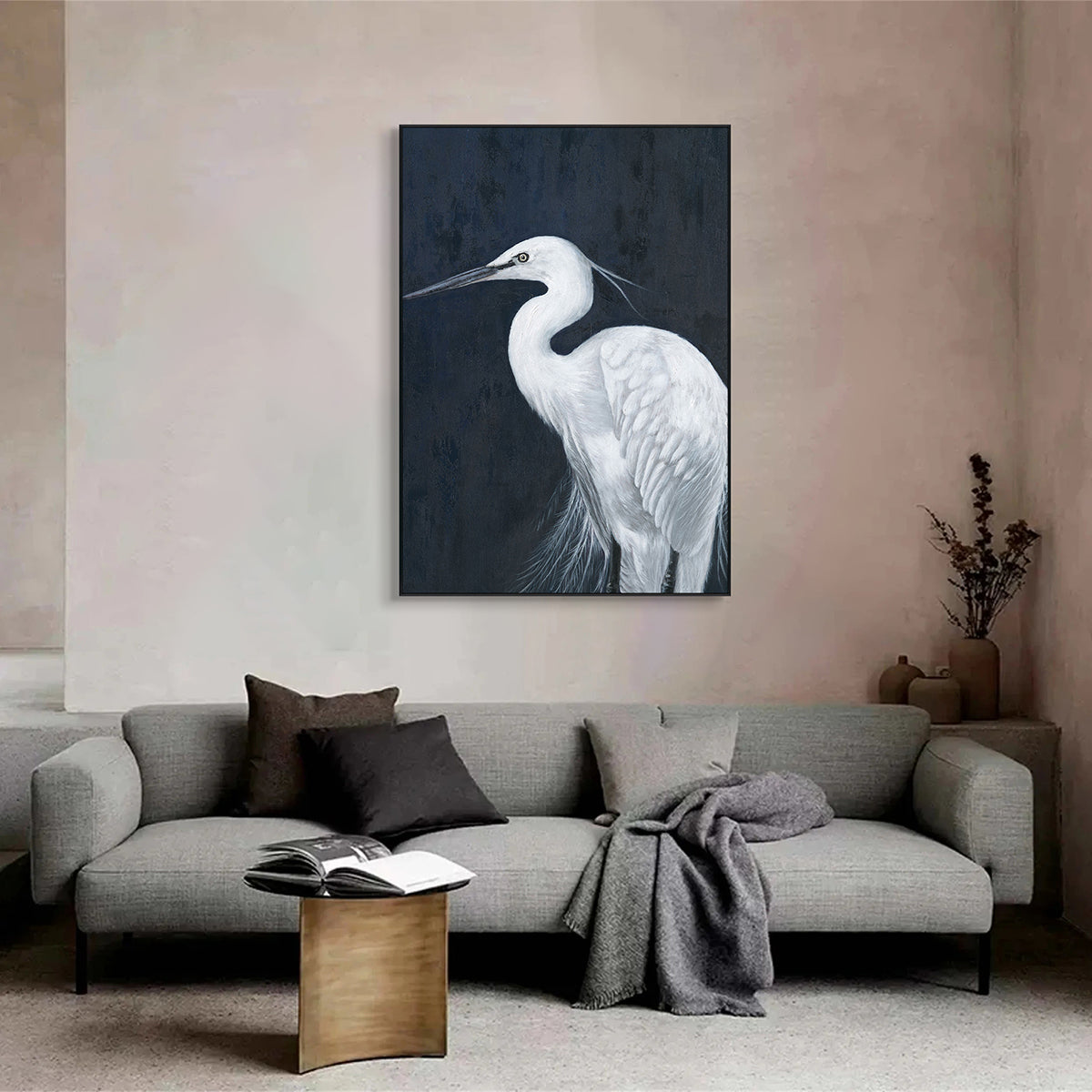 Ethereal Poise White Egret Painting #J4614