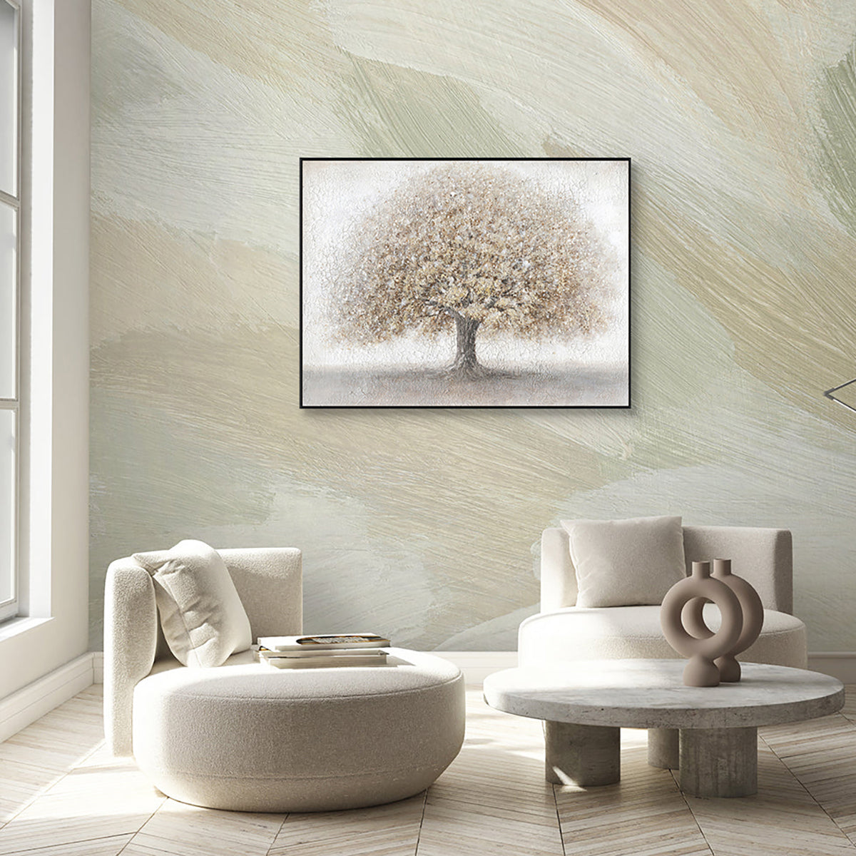 Whisper of Earth Beige Textured Tree Painting #J4617