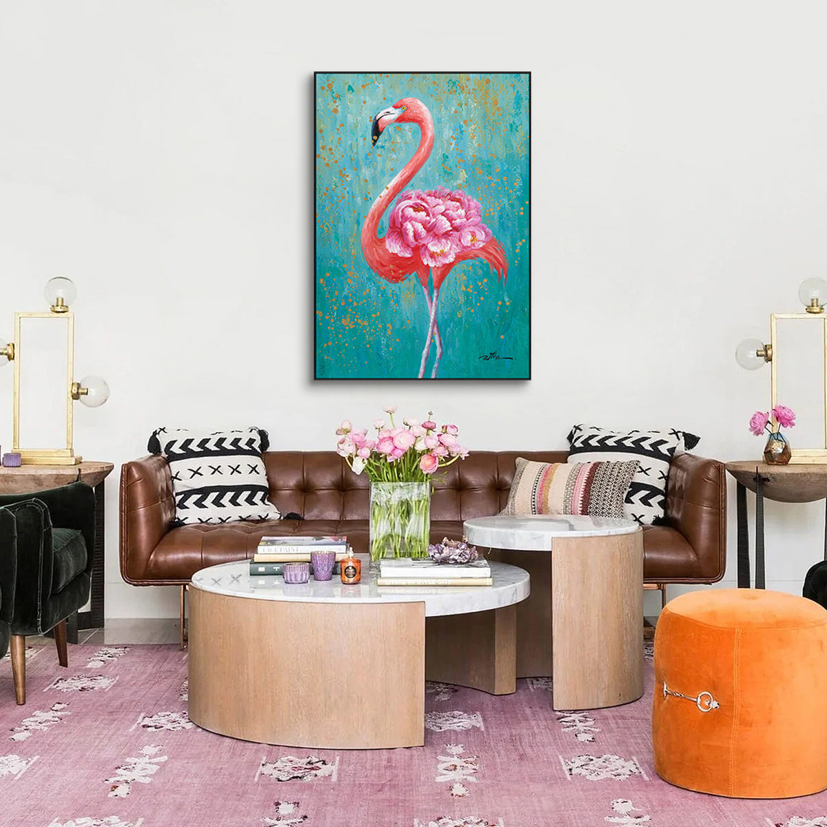 Floral Grace Pink Flamingo Painting #K0041