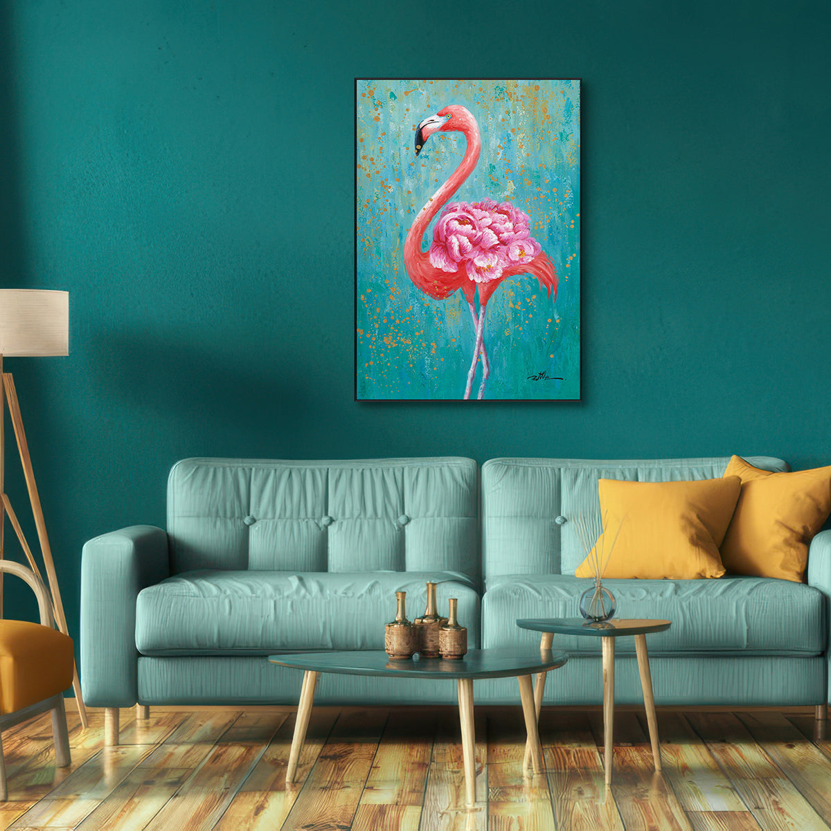 Floral Grace Pink Flamingo Painting #K0041