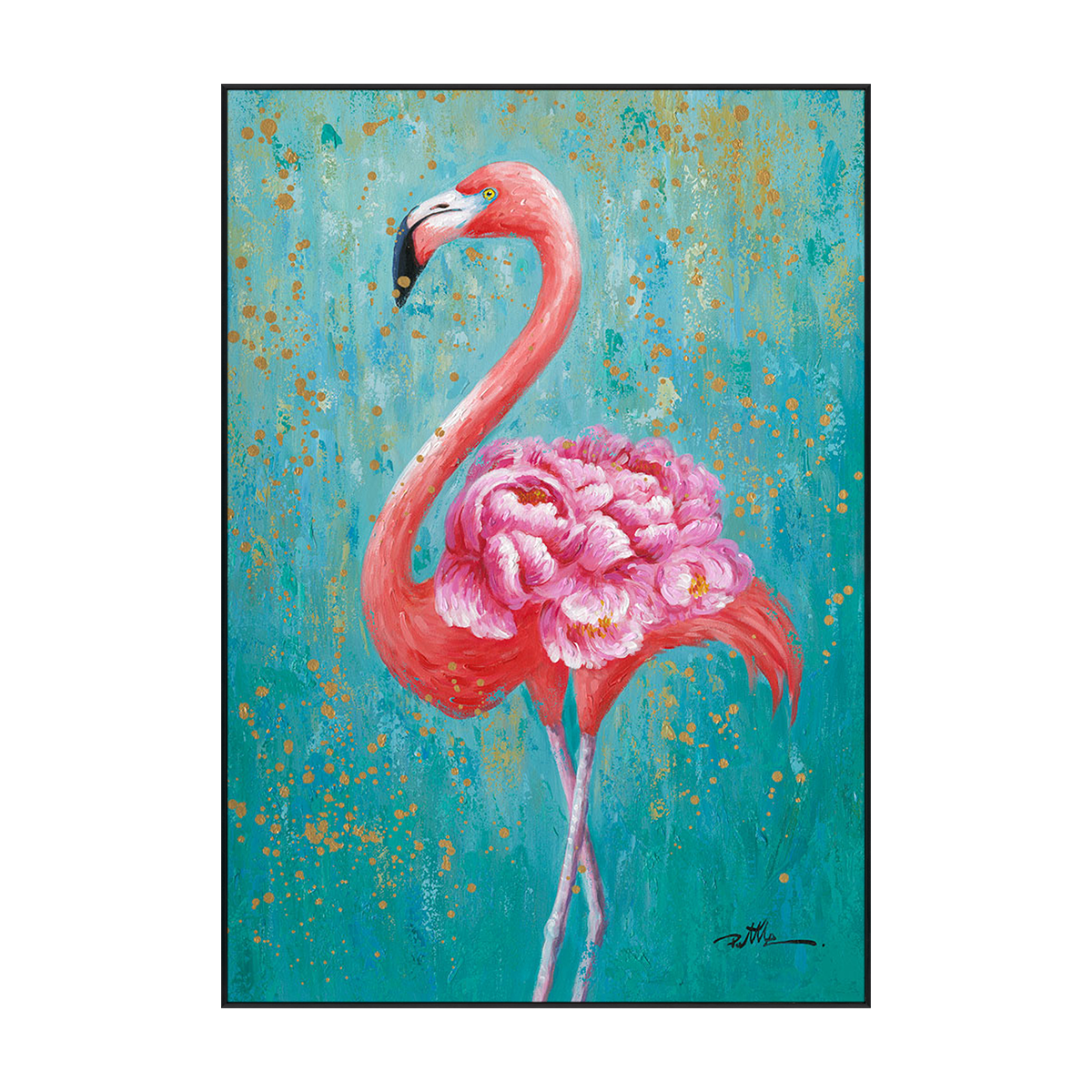 Floral Grace Pink Flamingo Painting #K0041