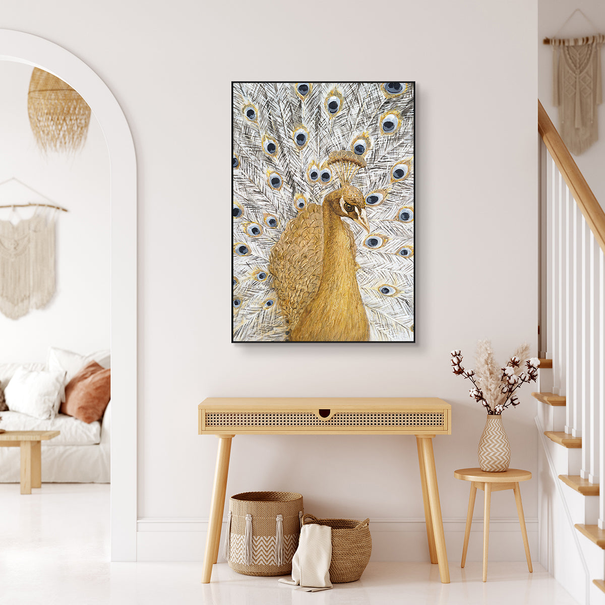 Golden Majesty Peacock Textured Painting #K3688