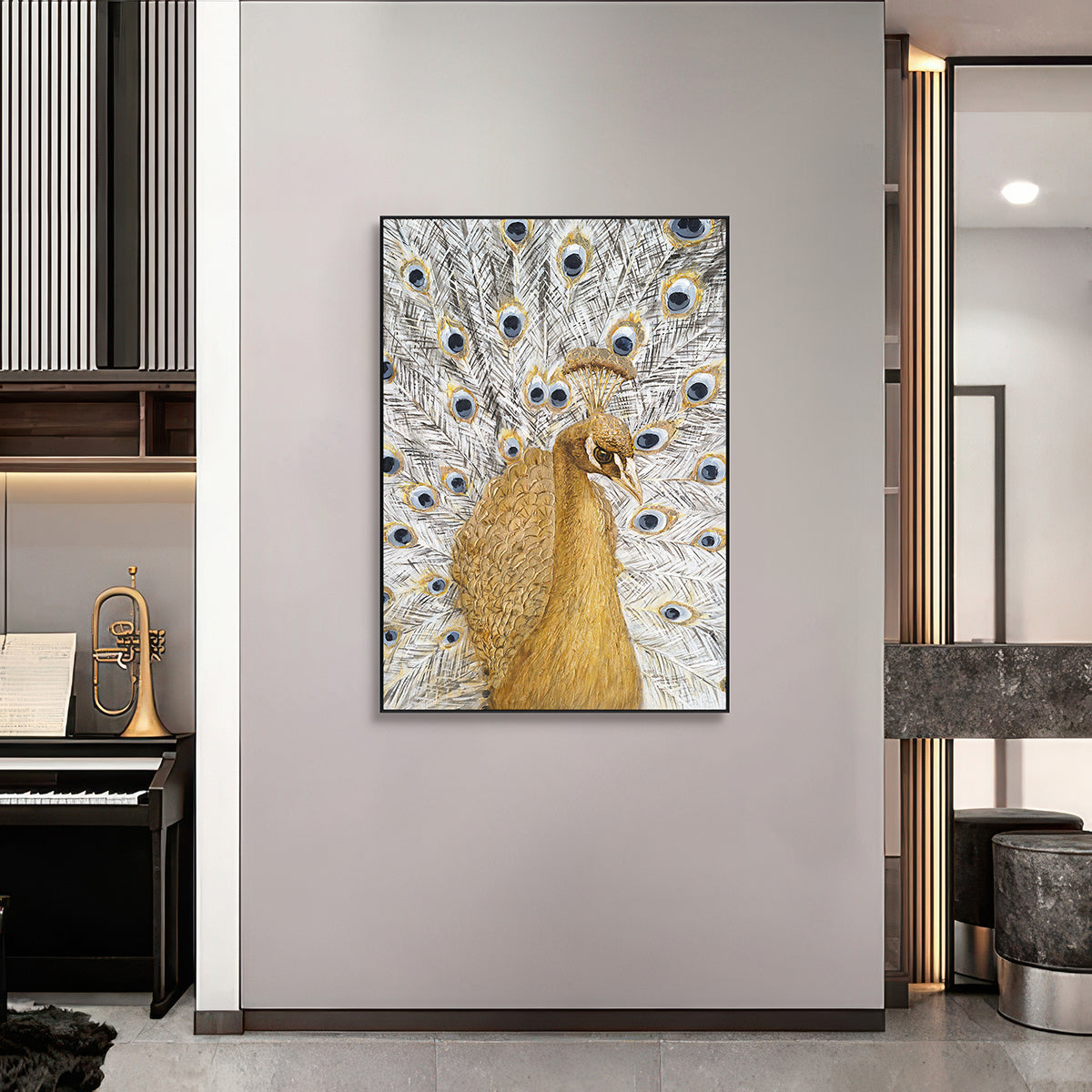 Golden Majesty Peacock Textured Painting #K3688