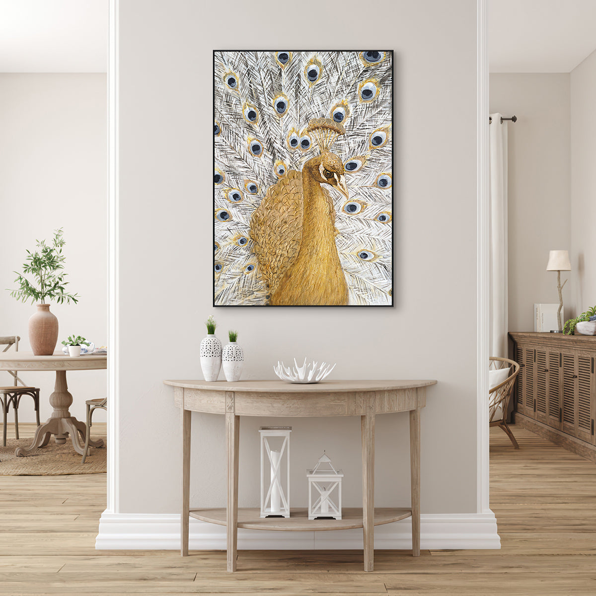 Golden Majesty Peacock Textured Painting #K3688