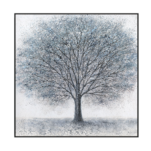 Winter Serenity Blue Abstract Tree Painting #K4109