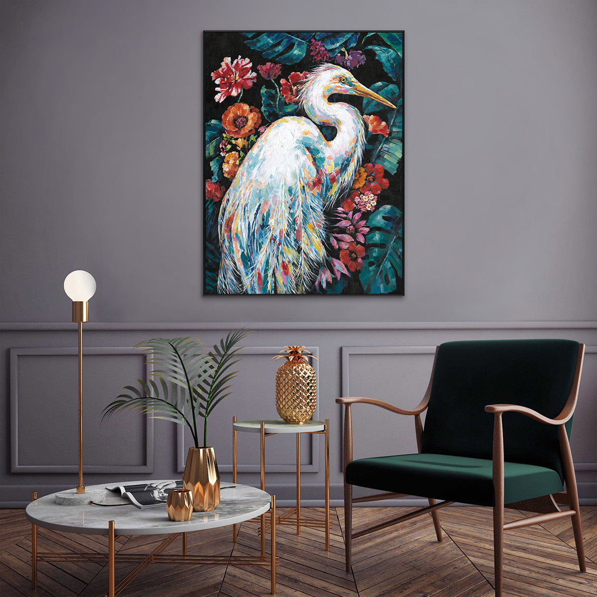 Tropical Elegance White Heron Painting #K5182