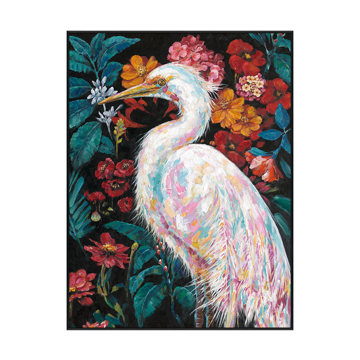Floral Majesty White Heron Painting #K5183