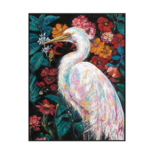 Floral Majesty White Heron Painting #K5183