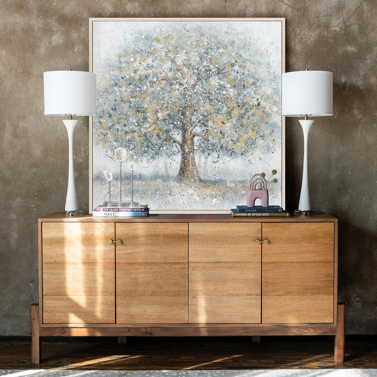 Gold Blue Tree Oil Painting Home Decor #L0560