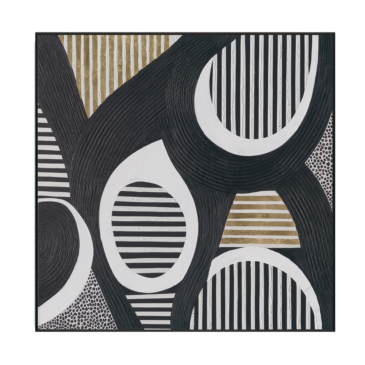 Rhythm Circles Black White Gold Abstract #M2627