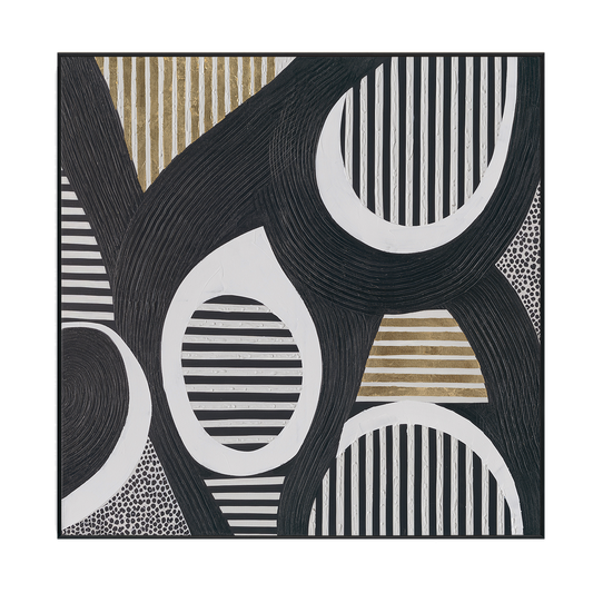 Rhythm Circles Black White Gold Abstract #M2627