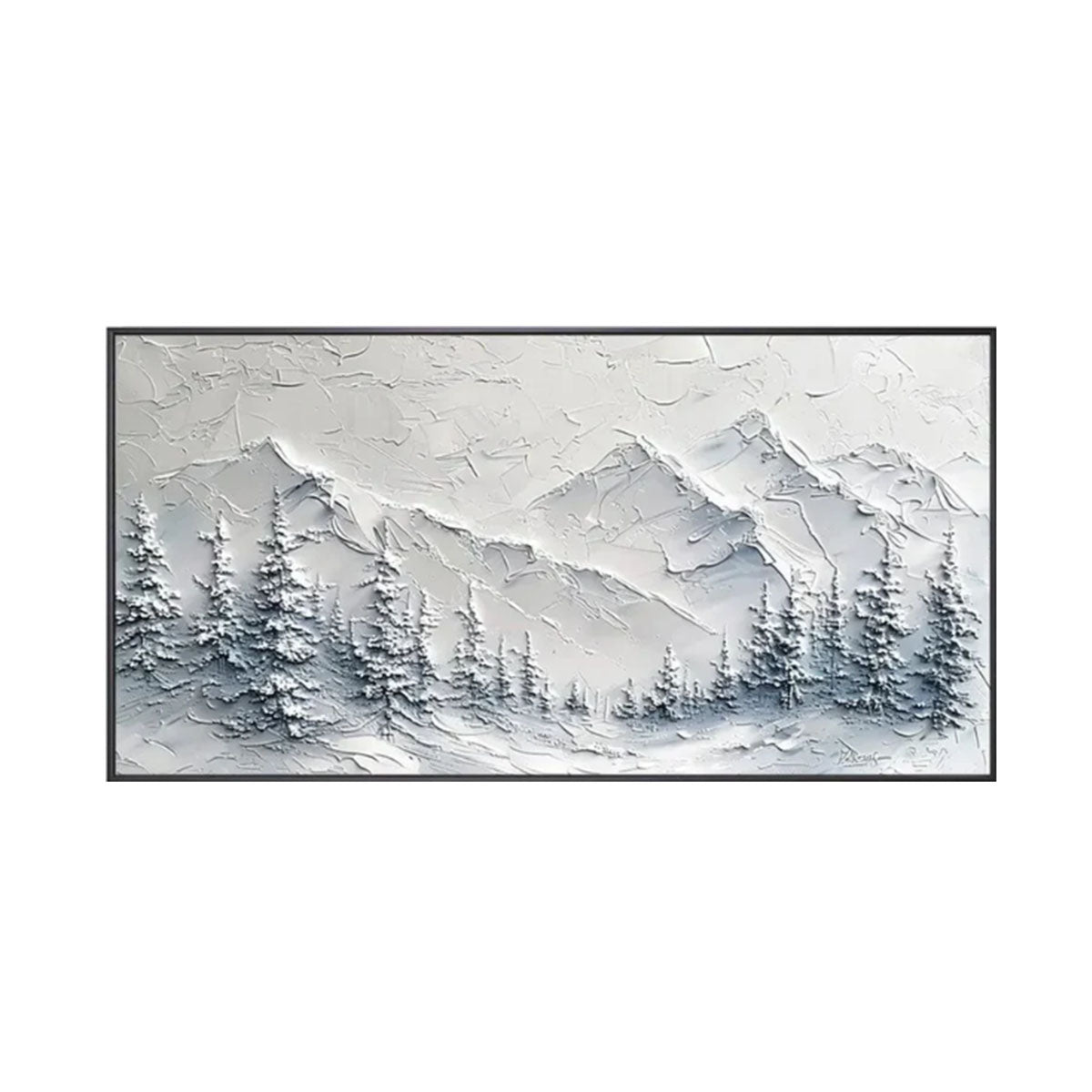 White Winter Mountain Textured Painting