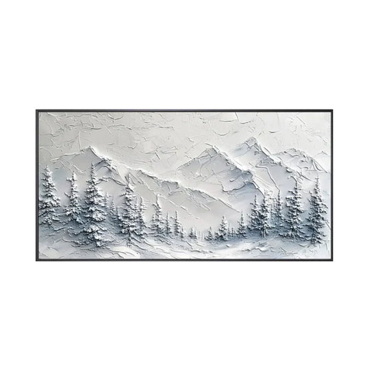 White Winter Mountain Textured Painting