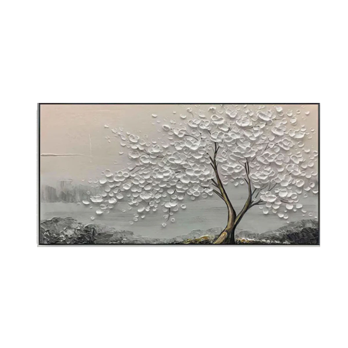Whispering White Blossom Textured Painting
