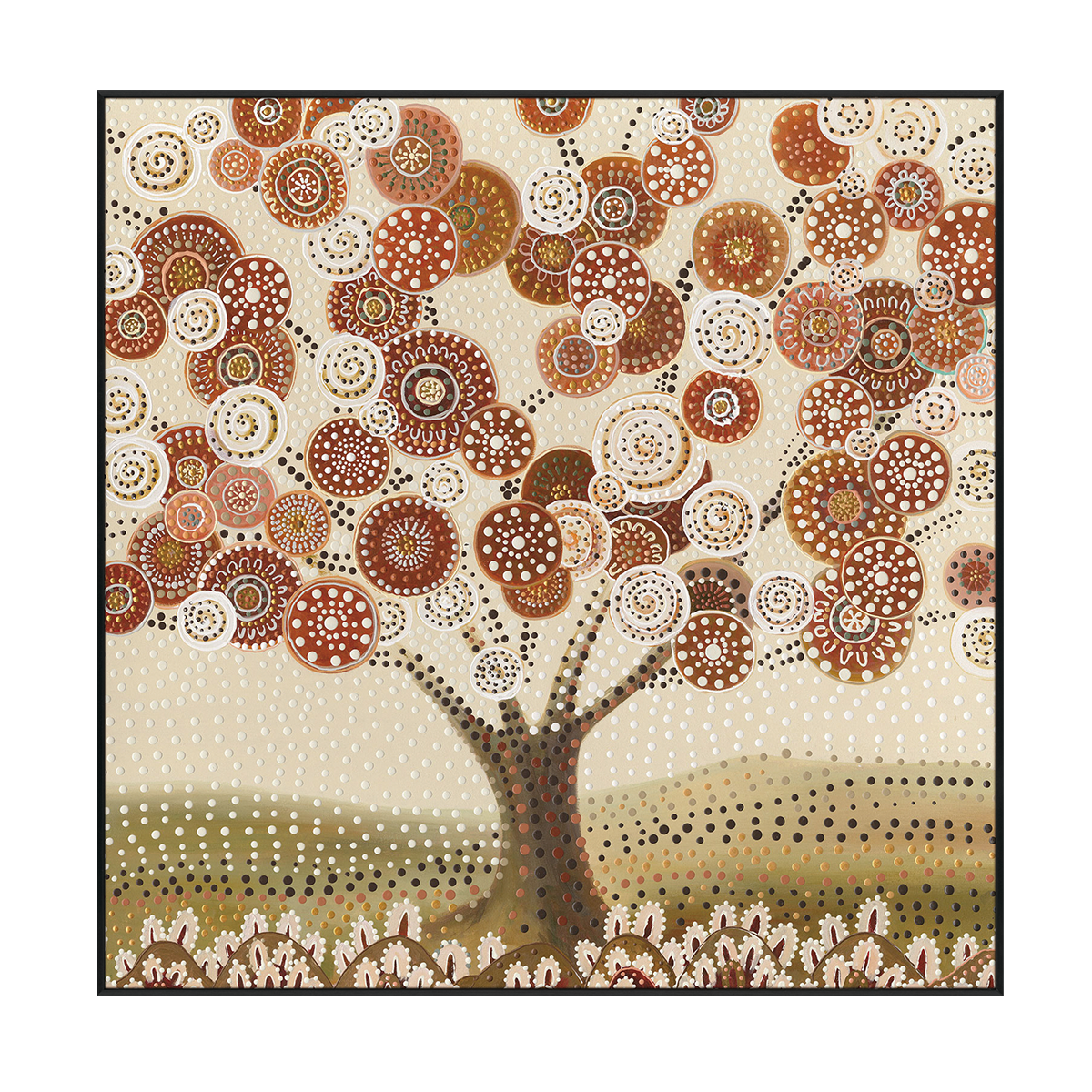 Golden Bloom Abstract Dotted Tree Painting #L2597