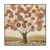 Golden Bloom Abstract Dotted Tree Painting #L2597