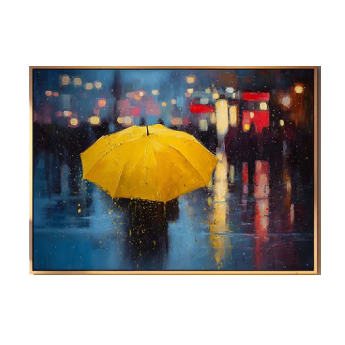 Yellow Umbrella Night Rain Painting