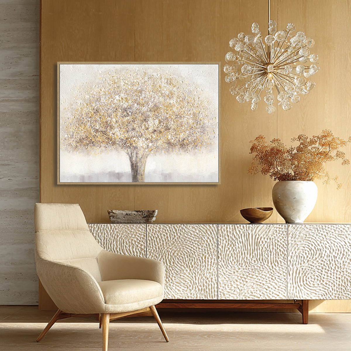 Golden Abstract Tree Art Oil Painting #L4545