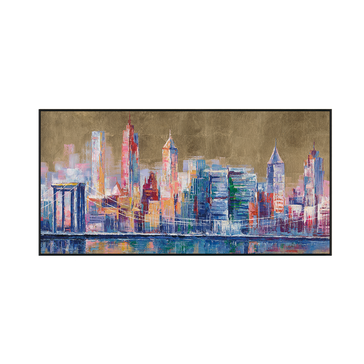 Golden Skyline Abstract Cityscape Painting #M0589