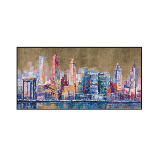 Golden Skyline Abstract Cityscape Painting #M0589
