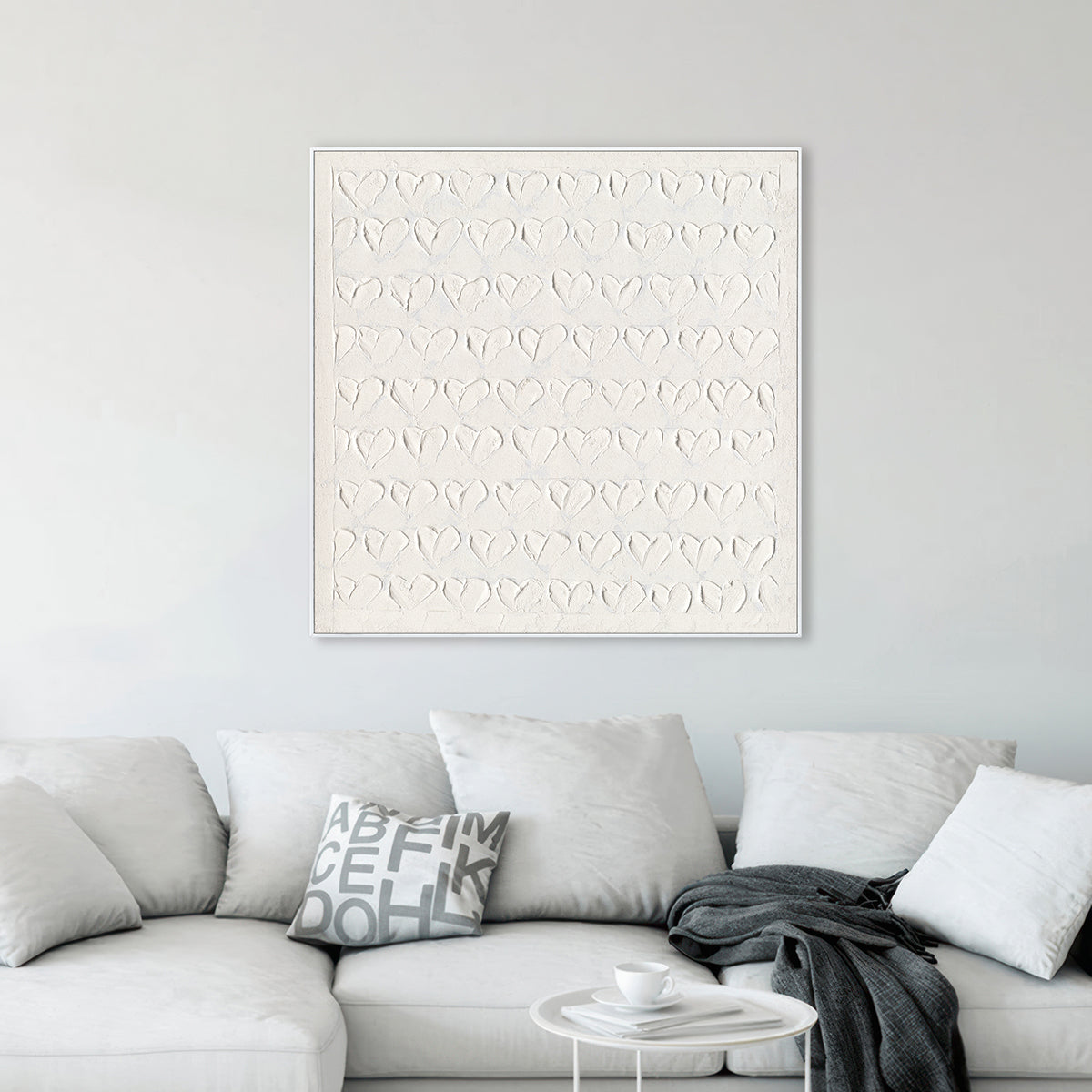 Heart Whispers White Textured Painting #M0639