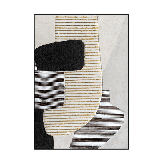 Striped Geometry Black White Gold Abstract #M2517