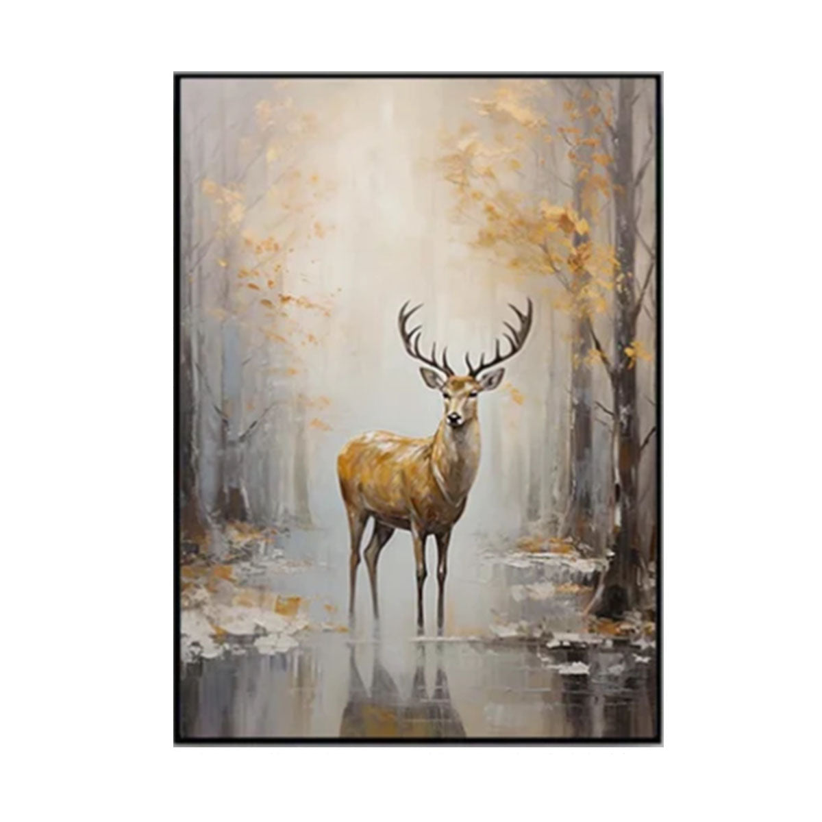 Golden Forest Serenity Deer Painting