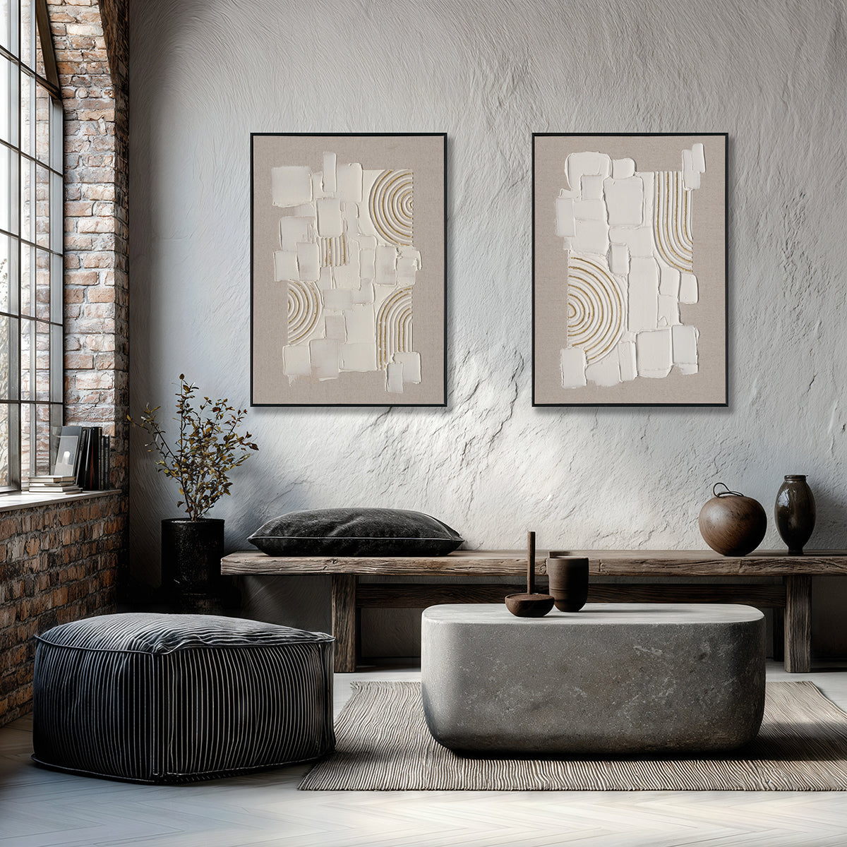 Modern Embossed Geometric Abstract Art (Left & Right) #M2617