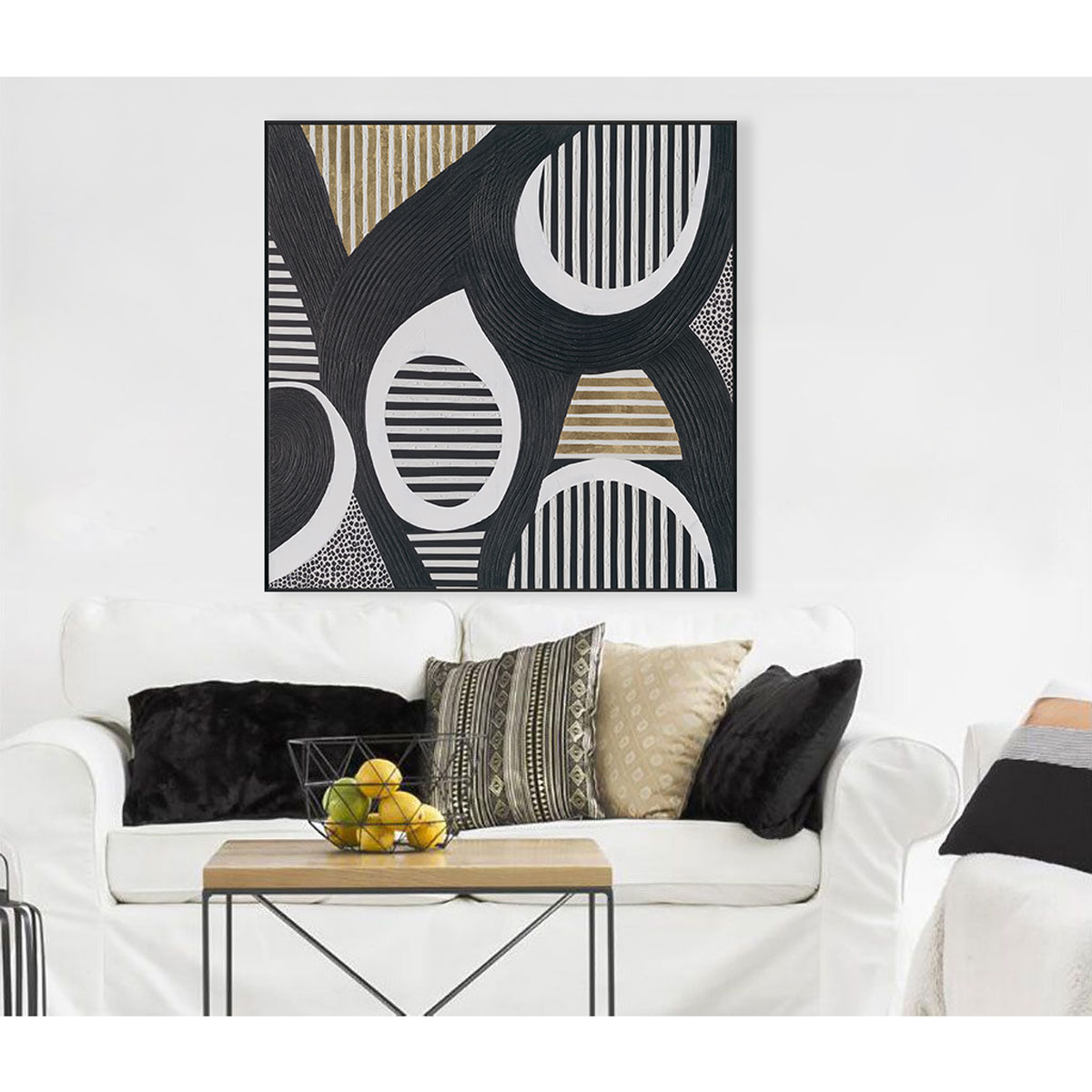 Rhythm Circles Black White Gold Abstract #M2627