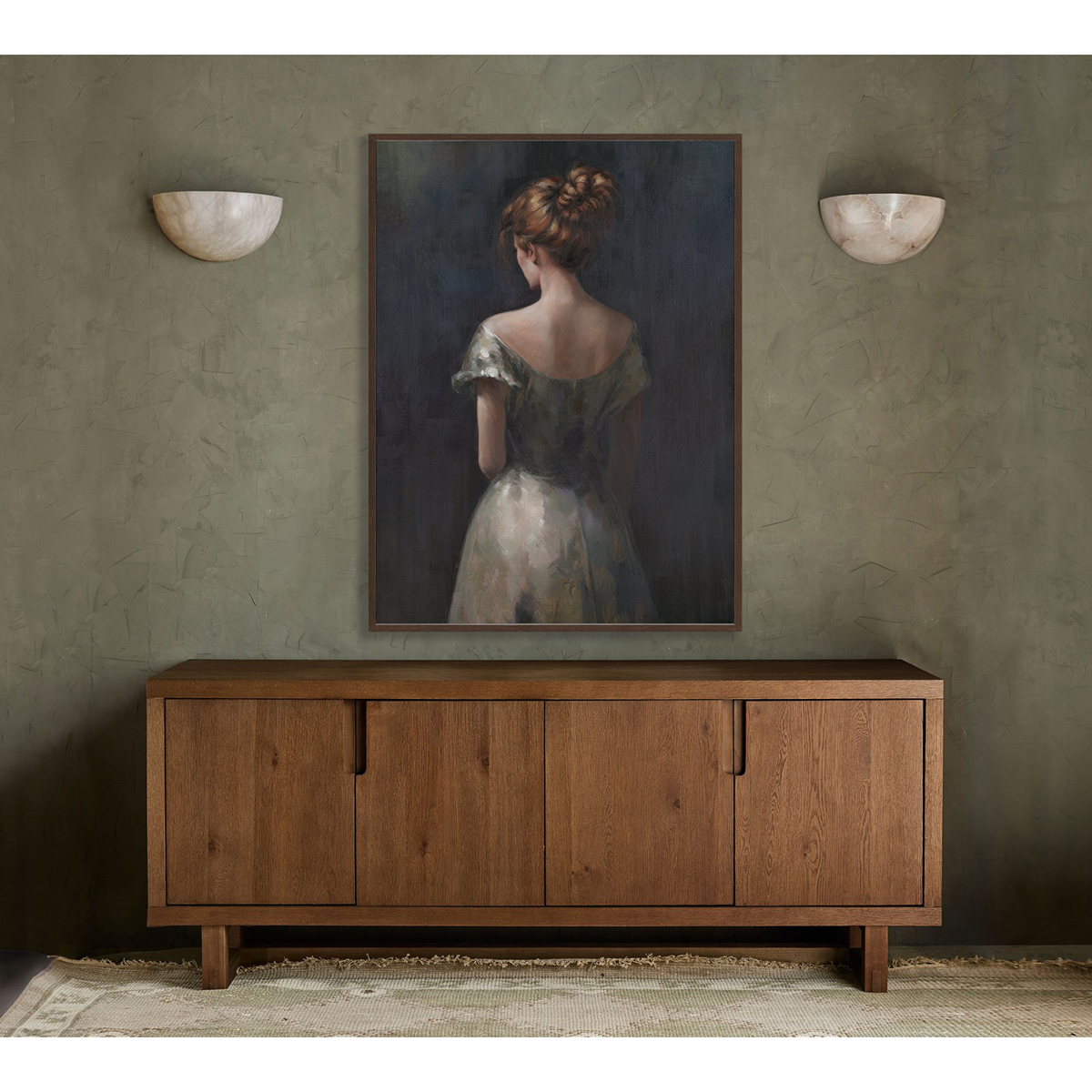 Vintage Realistic Girl Back Portrait Oil Painting #M2701