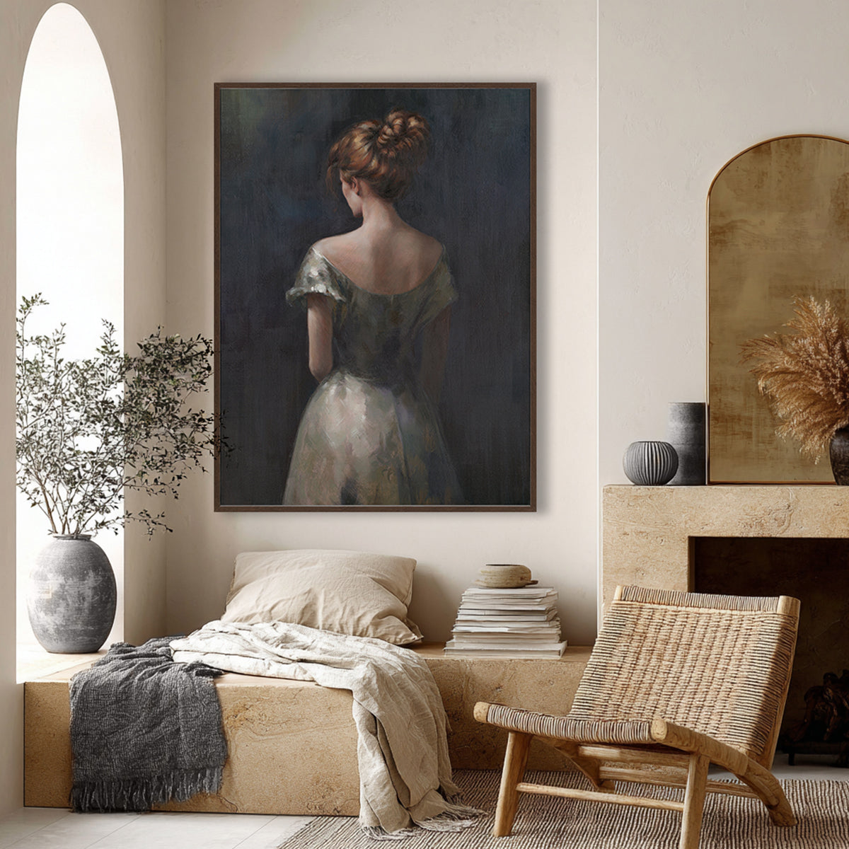 Vintage Realistic Girl Back Portrait Oil Painting #M2701
