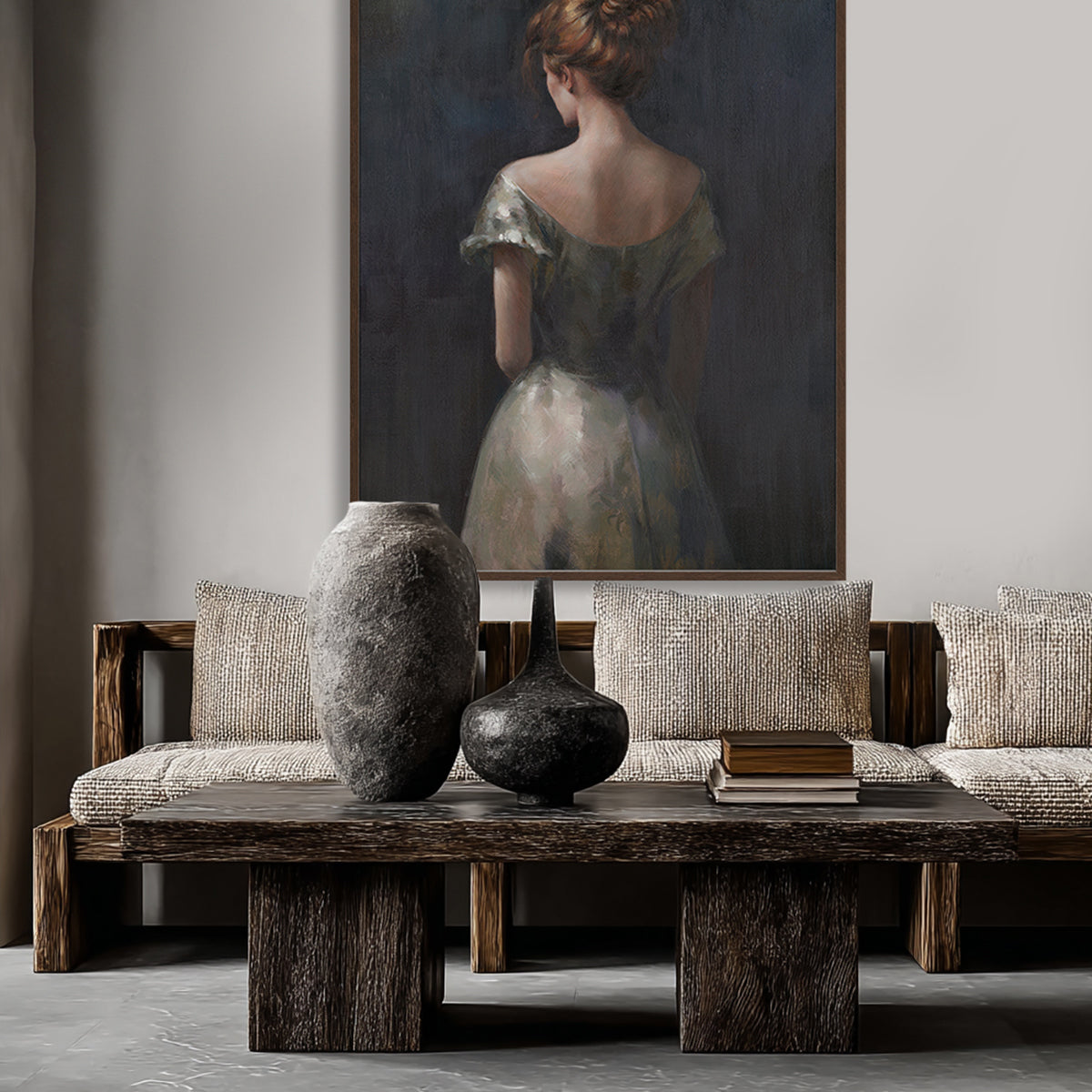 Vintage Realistic Girl Back Portrait Oil Painting #M2701