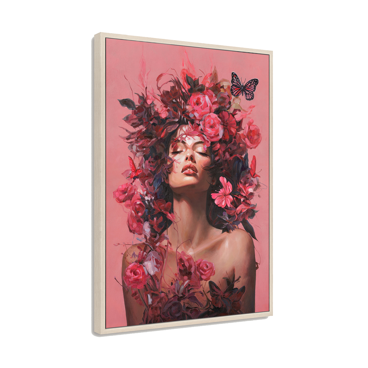 Floral Muse Pink Woman Canvas Art #M2703