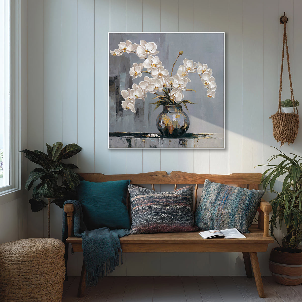Orchid Elegance White Orchids on Grey Painting #M2723
