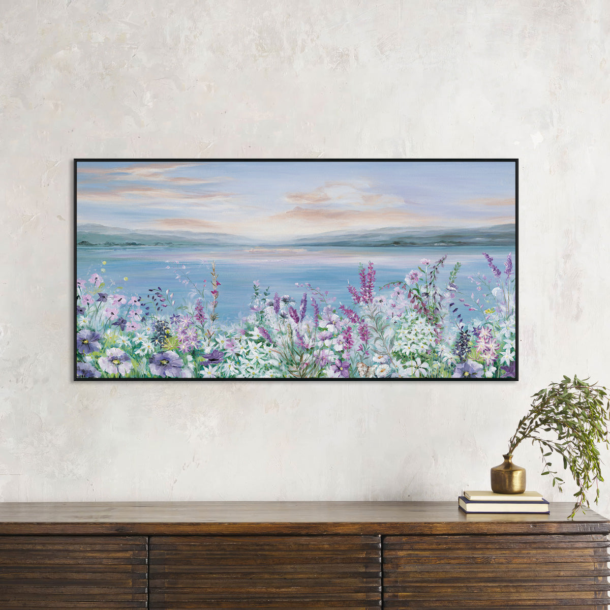 Lakeside Blossom Romantic Landscape Painting #M3522