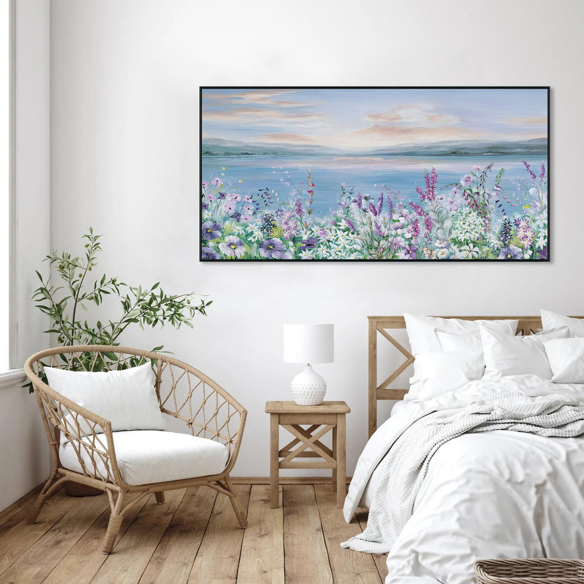 Lakeside Blossom Romantic Landscape Painting #M3522