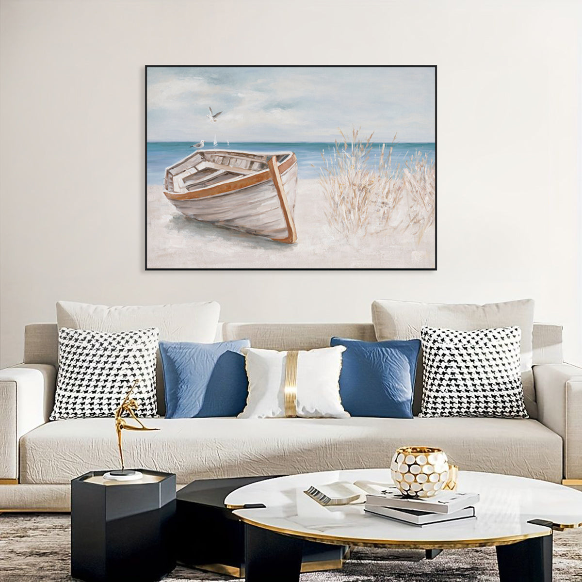 Resting Boat Coastal Landscape Painting #M3543