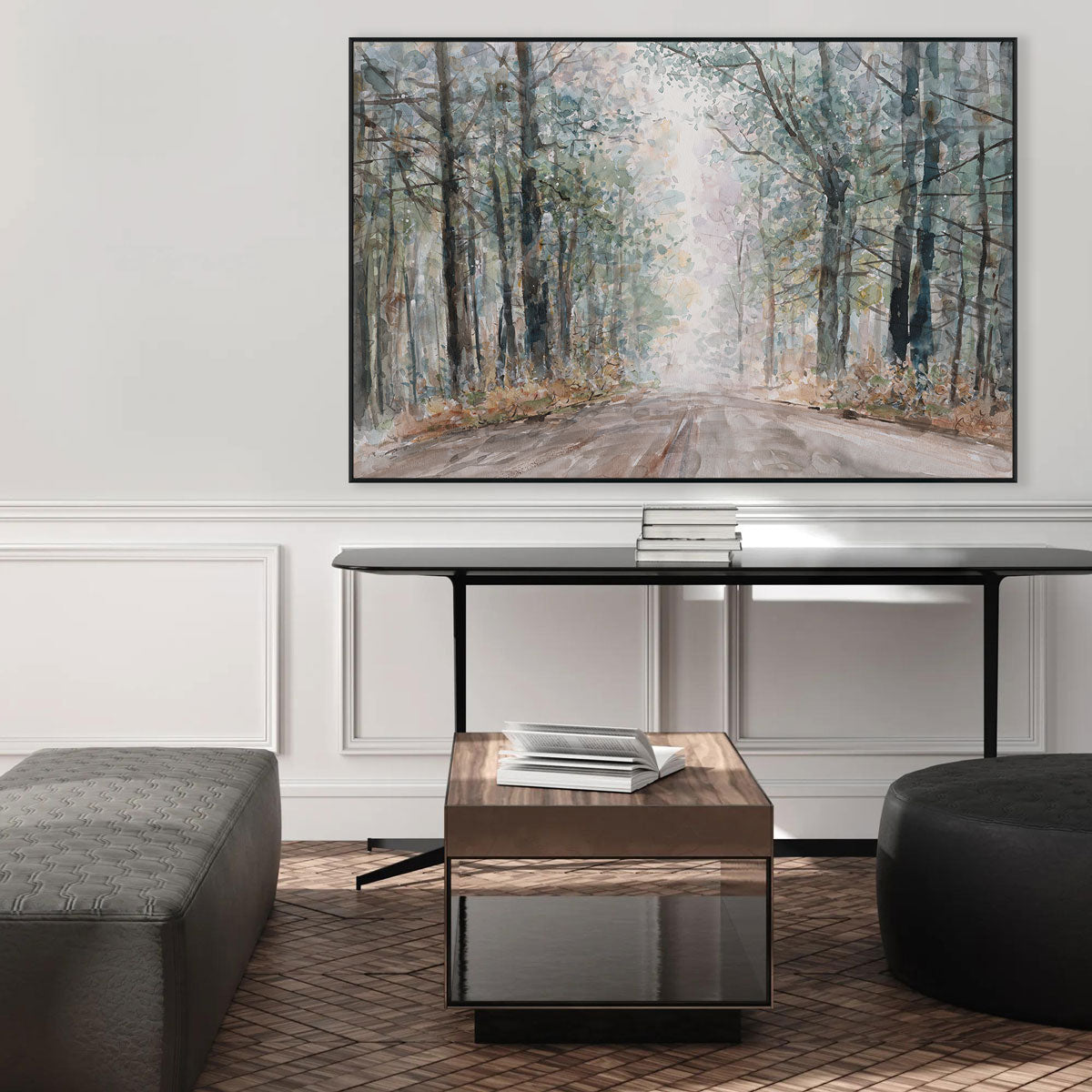 Misty Forest Trail Watercolor Landscape #M3604