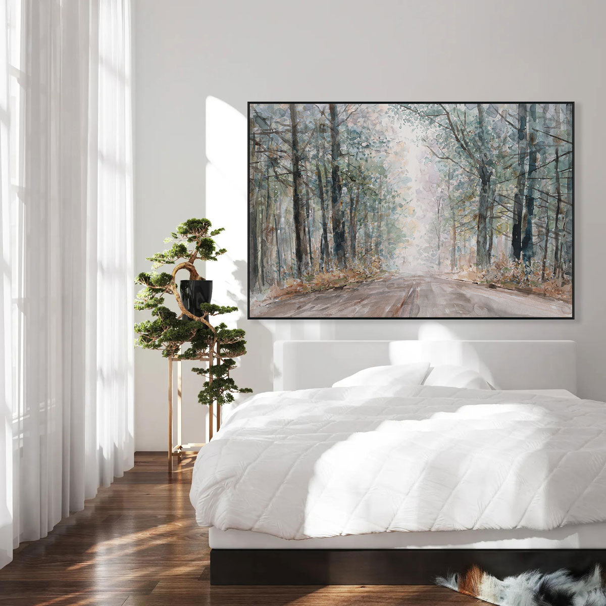 Misty Forest Trail Watercolor Landscape #M3604