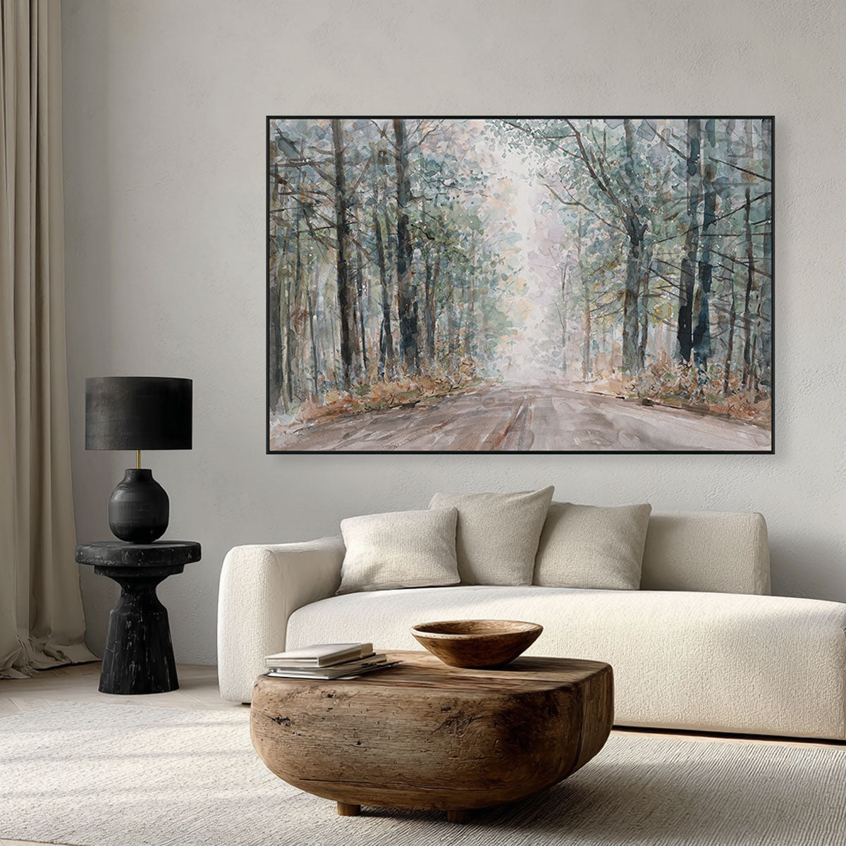 Misty Forest Trail Watercolor Landscape #M3604