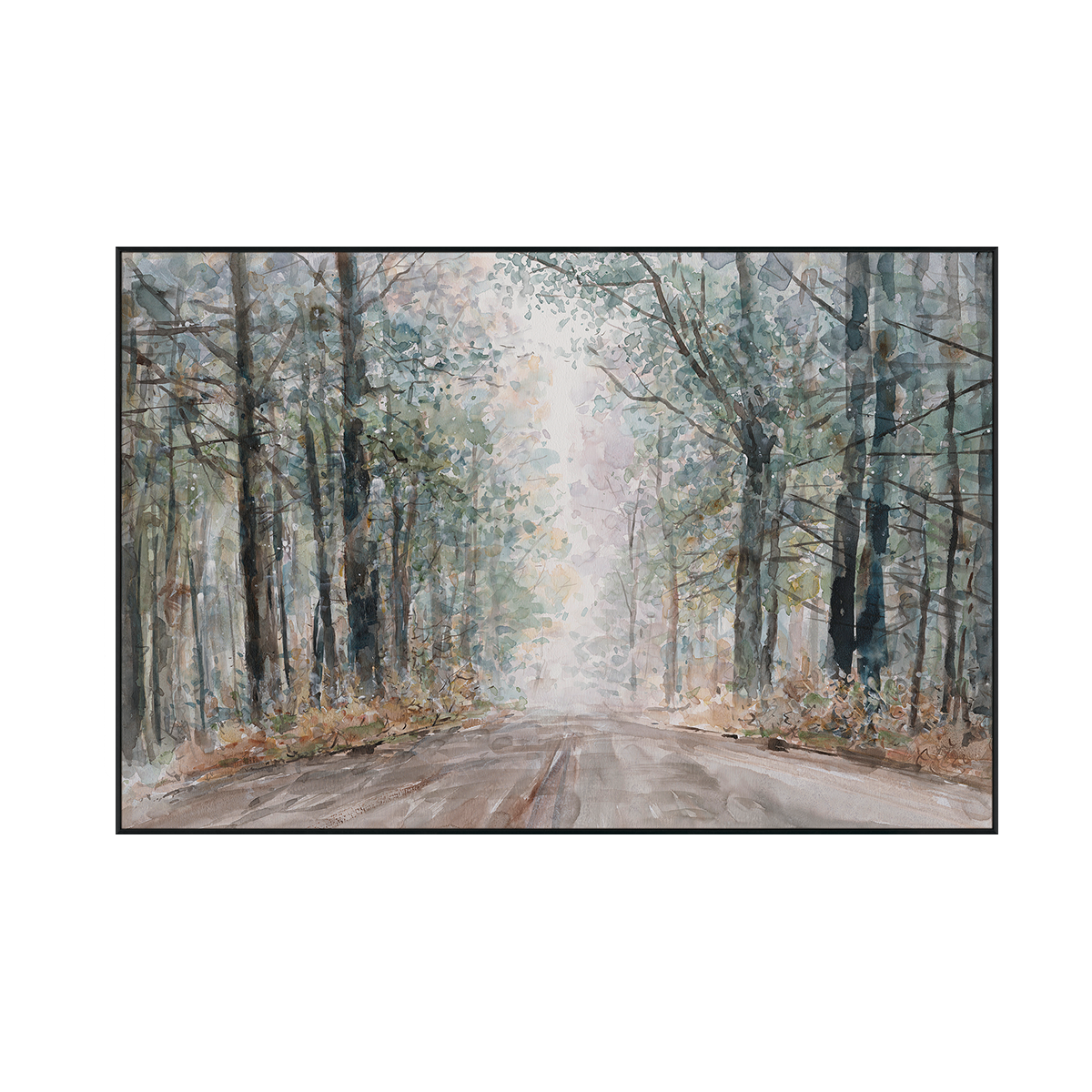 Misty Forest Trail Watercolor Landscape #M3604