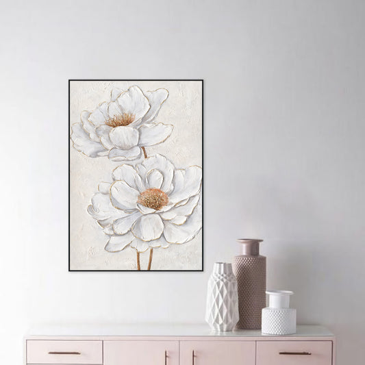 White Bloom Textured Floral Painting #M3634