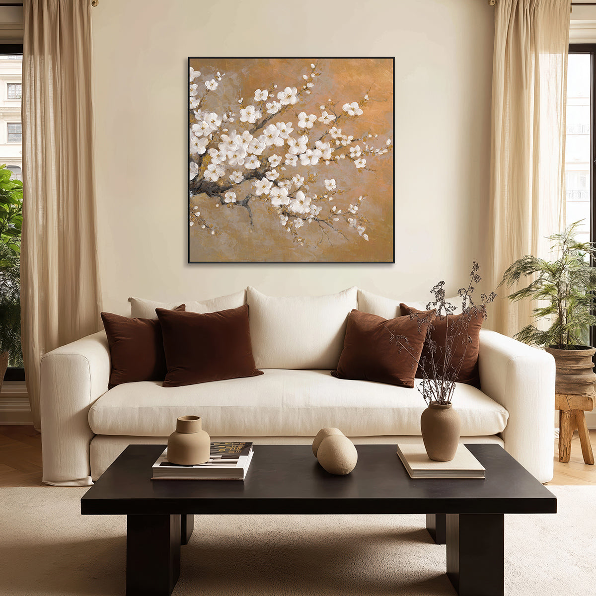 Golden Blossom Abstract Floral Painting #M3647