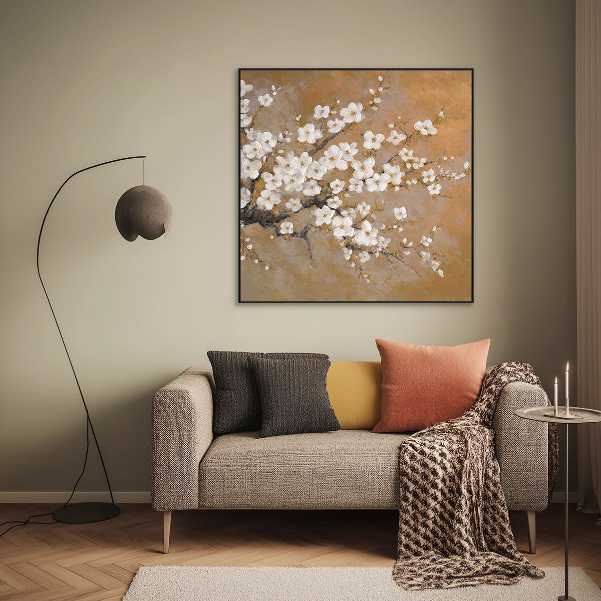 Golden Blossom Abstract Floral Painting #M3647