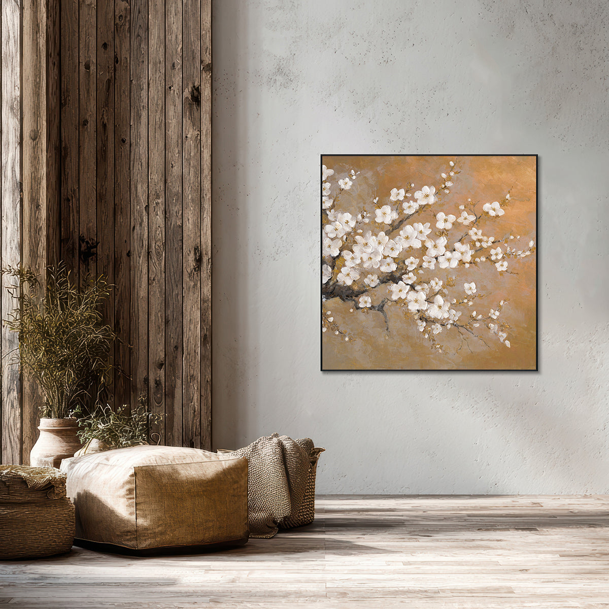 Golden Blossom Abstract Floral Painting #M3647