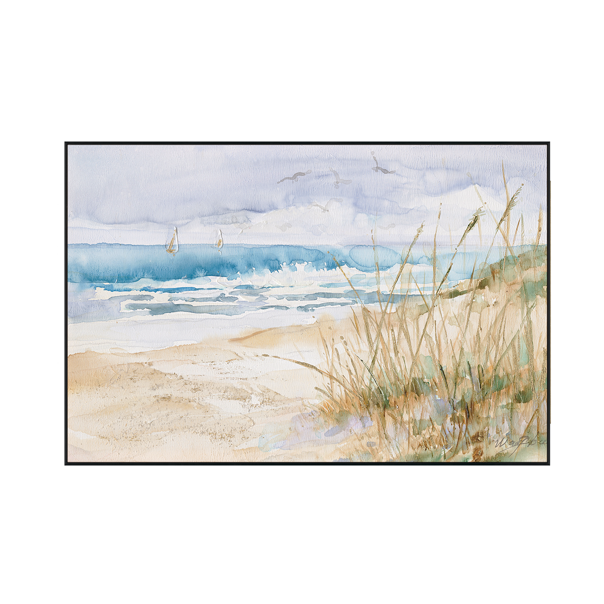 Coastal Whisper Sailboats & Beach Painting #M3671