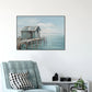 Blue Cottage Seaside Pier Painting #M3678